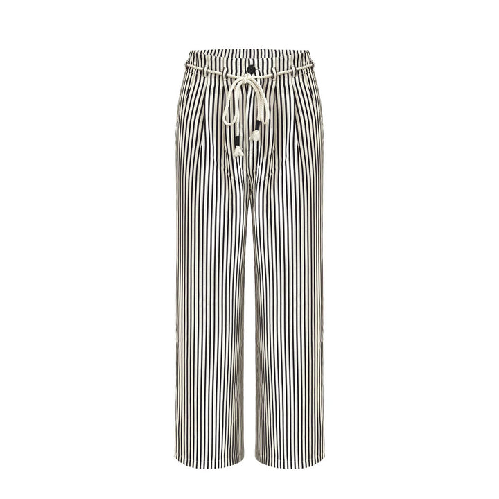 Casual wide striped pants for women with elastic waistband and tie belt Lune London
