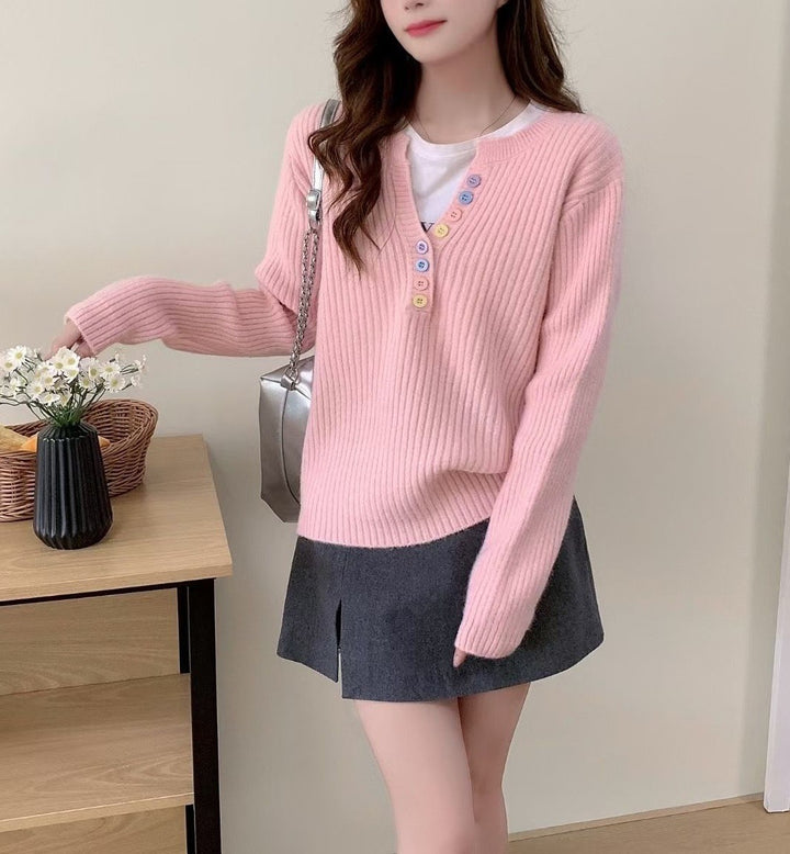Pull Femme Cozy avec patte de boutonnage et col rond