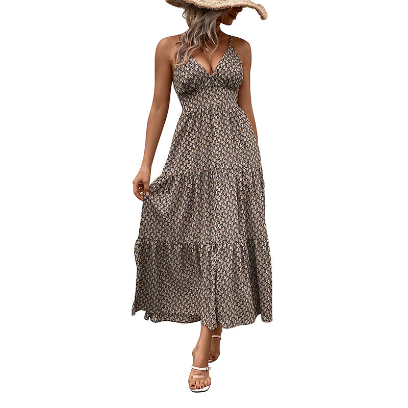 Women's Bohemian Maxi Dress with Adjustable Spaghetti Straps Lune London