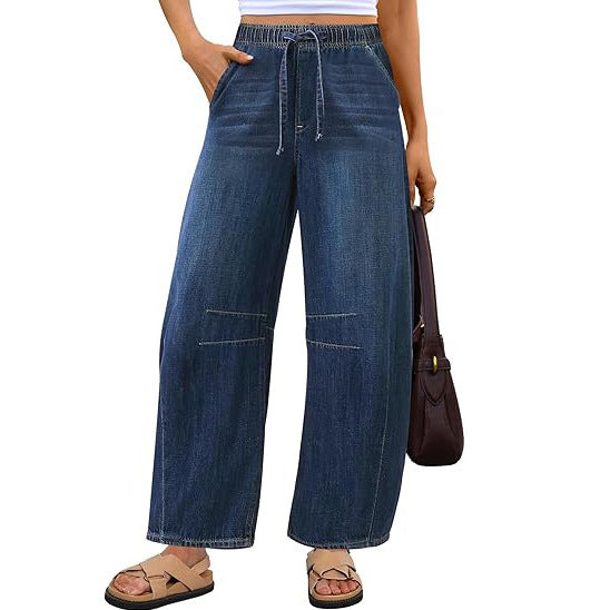 Women’s wide denim trousers with elastic waistband and practical cut Lune London