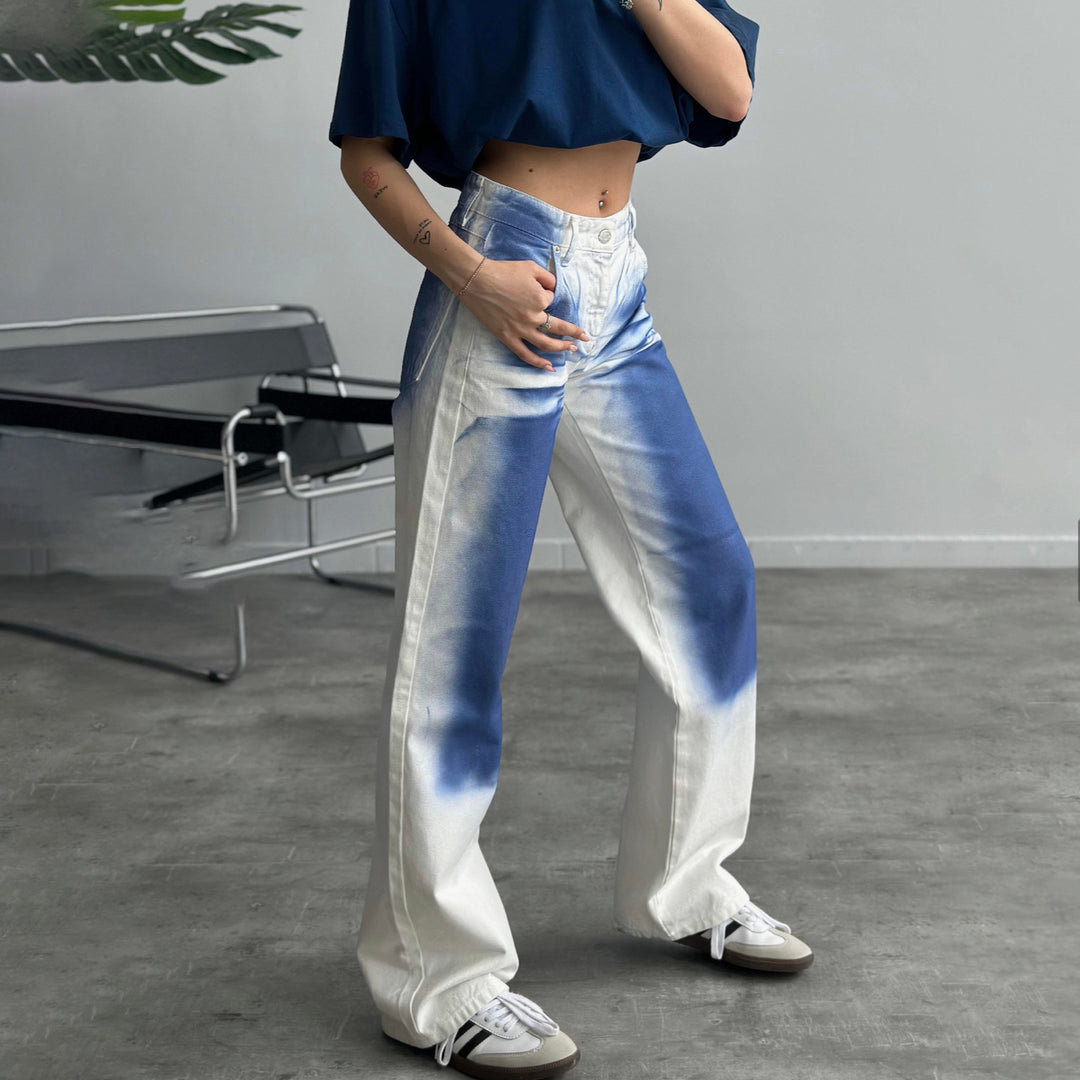 Baggy jeans for ladies with a unique batik design Lune London