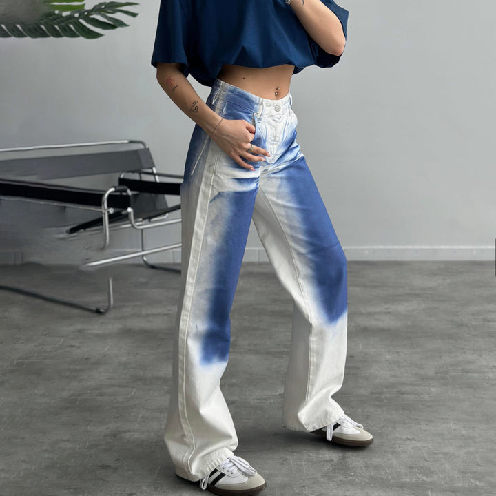 Baggy jeans for ladies with a unique batik design Lune London