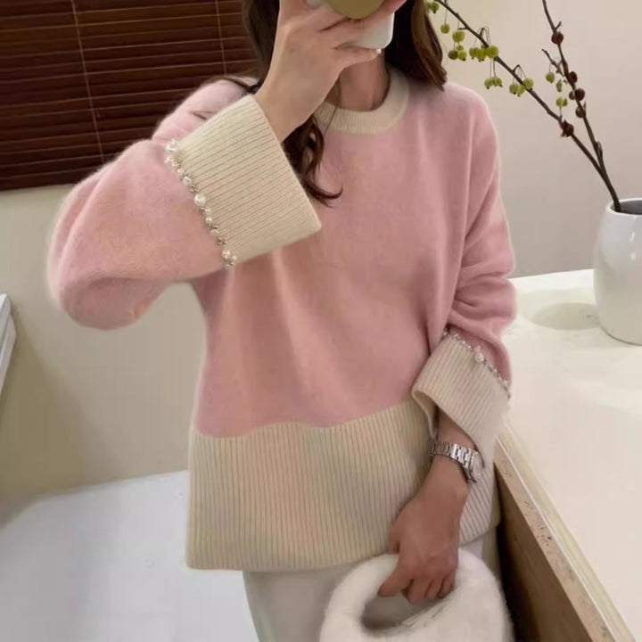 Fashionable knitted sweater for women with beaded sleeves Lune London