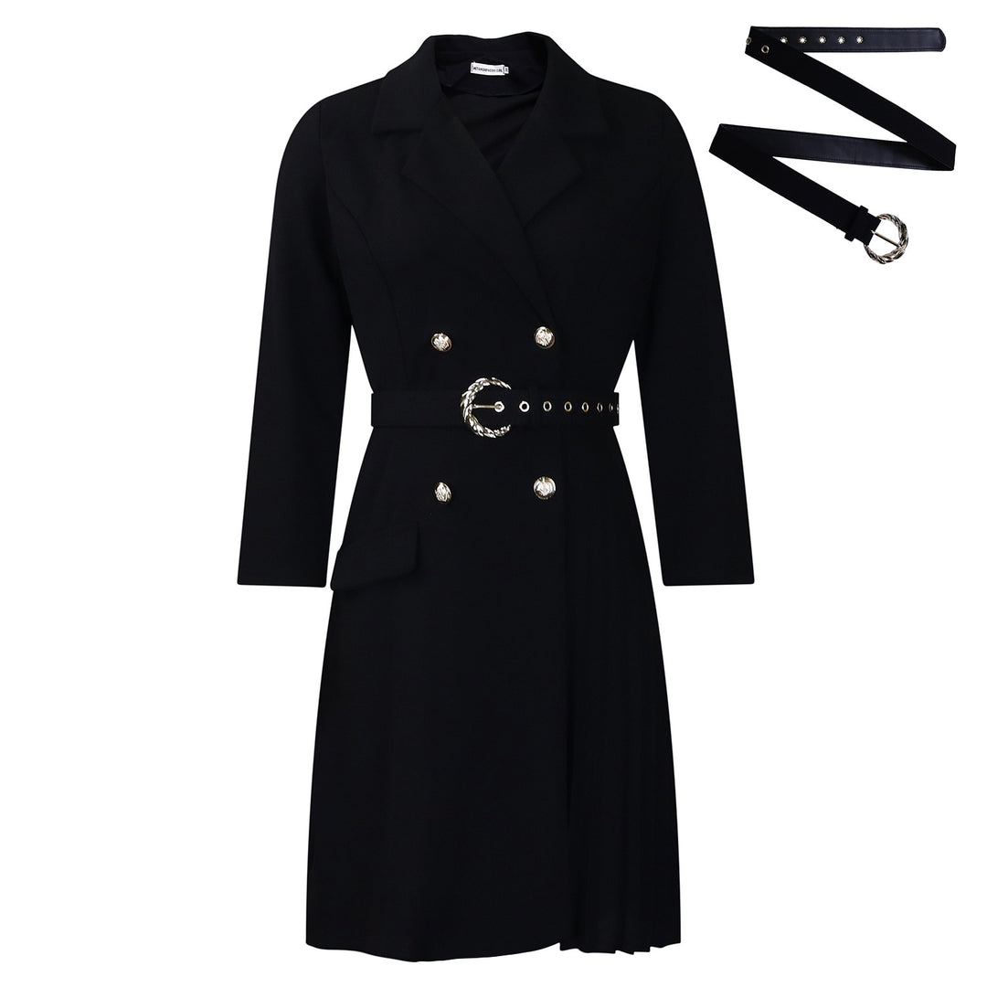Blazer dress for women with fitted belt and elegant button details Lune London