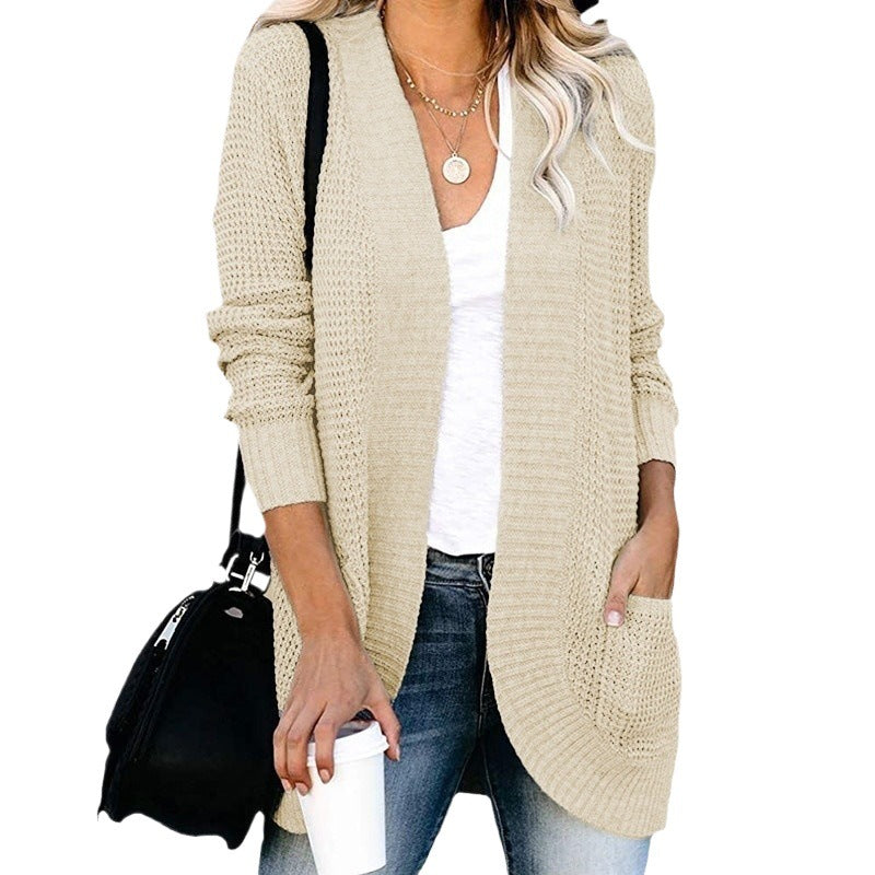 Knitted jacket for women with open front and practical pockets Lune London