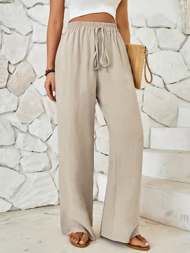 Women's Loose Linen Trousers with Elastic Waistband and Side Pockets Chic und Stil