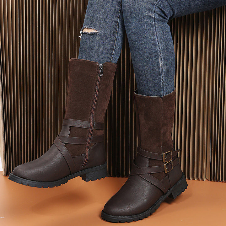 Elegant women's boots with a fashionable crisscross bandage design and a sturdy sole Lune London