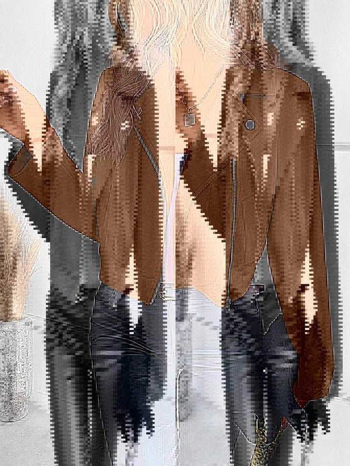 Ladies Stylish Biker Jacket in Synthetic Leather with Asymmetrical Zipper Lune London
