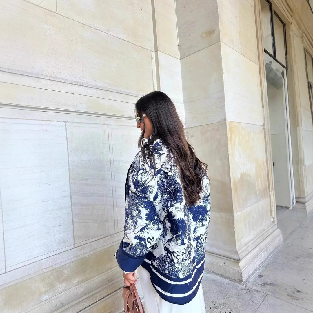 Women's down jacket with floral design and stylish pockets Lune London