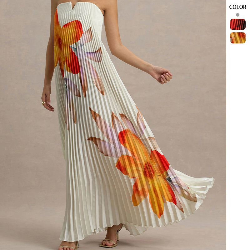 Women's maxi dress with pleated design and floral print Lune London