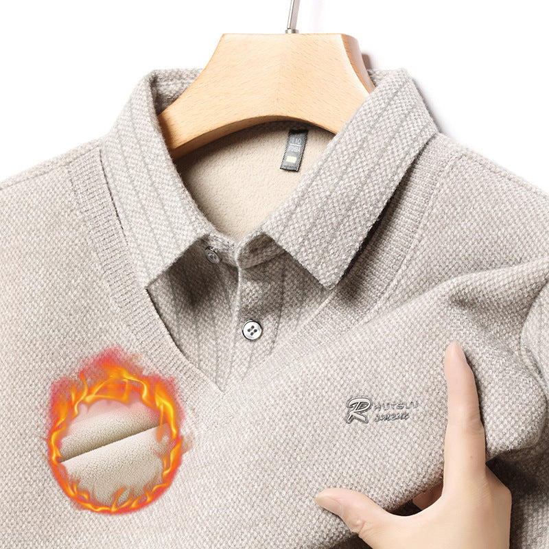 Elegant V-neck sweater for men with structured sleeves and a classic shirt collar Lune London