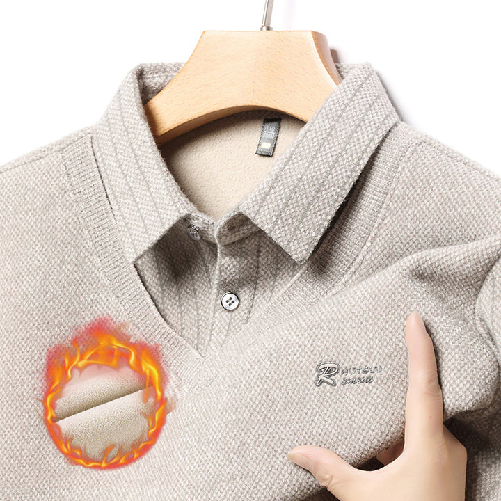 Elegant V-neck sweater for men with structured sleeves and a classic shirt collar Lune London