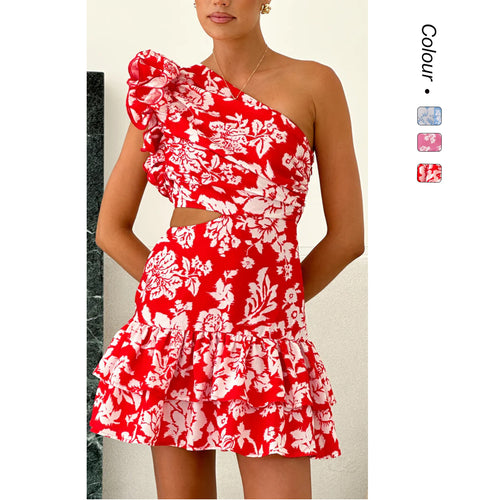 Women's wrap dress with asymmetric design and voluminous ruffles Lune London