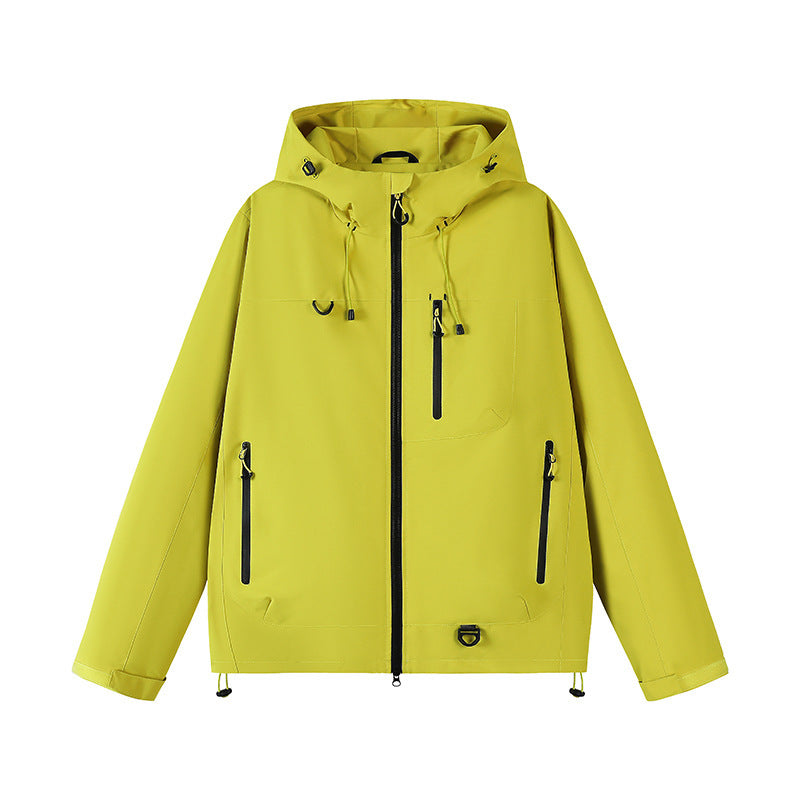 Outdoor technical jacket for men with adjustable hood design and numerous zipped pockets Lune London