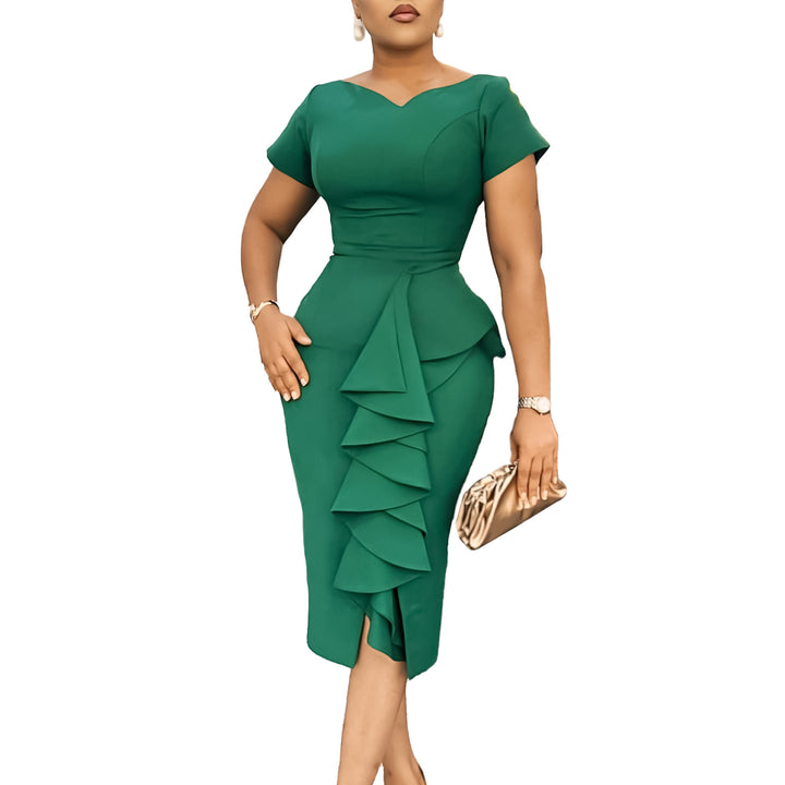 Lune London fitted dress for women with oversized ruffle details