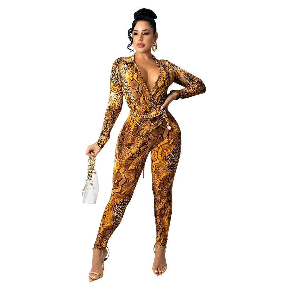 Ladies Printed Snake Long Sleeves Bodysuit Lune London