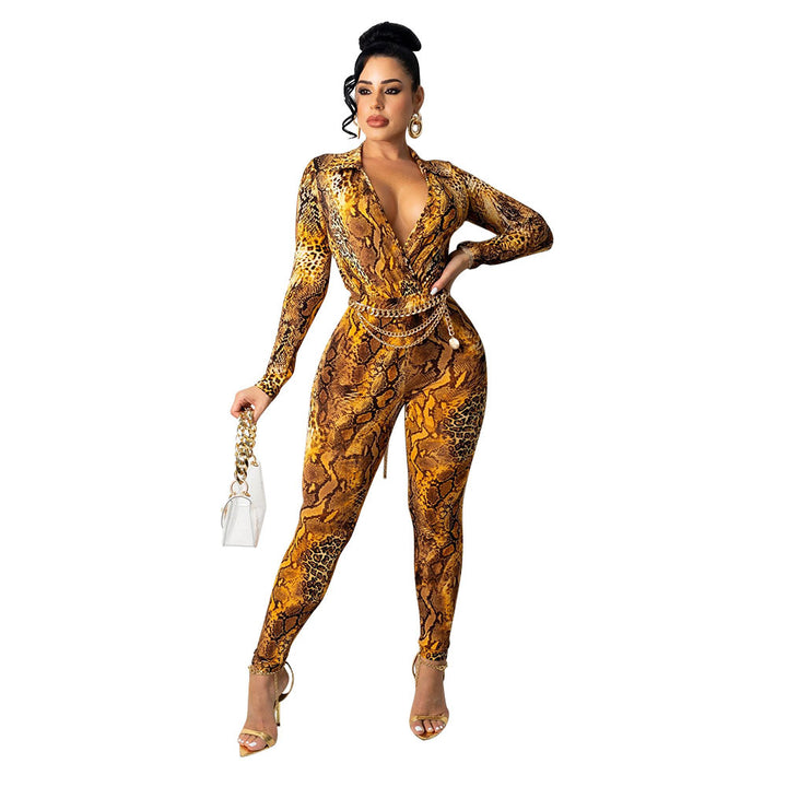 Ladies Printed Snake Long Sleeves Bodysuit Lune London