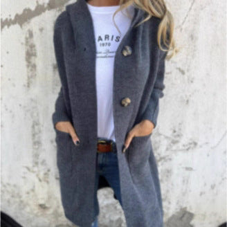 Knitted hooded jacket for women with buttons Lune London