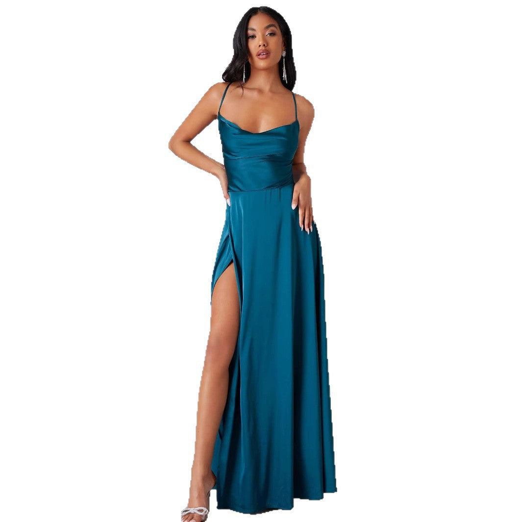 Ladies Elegant Satin Maxi Dress Lune London