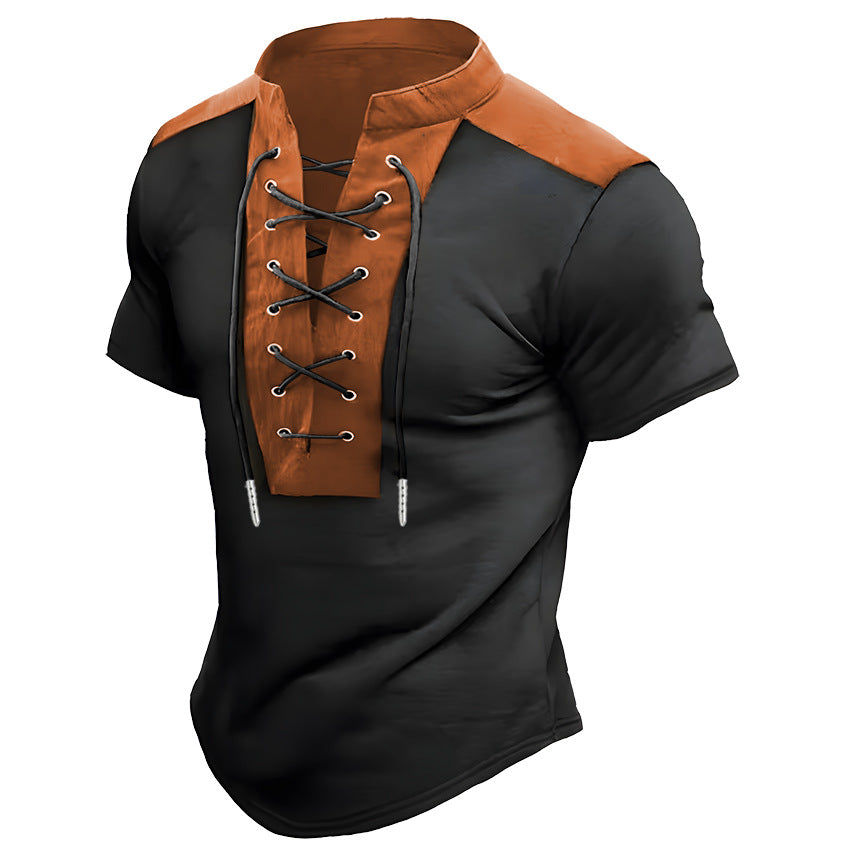 Men Leisure Short Sleeve Lace-Up Top Lune London
