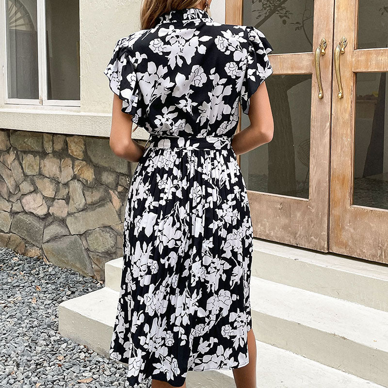 Midi floral printed dress for ladies with elegant ruffles Lune London