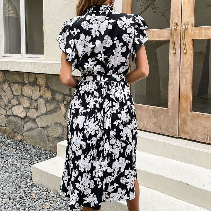 Midi floral printed dress for ladies with elegant ruffles Lune London
