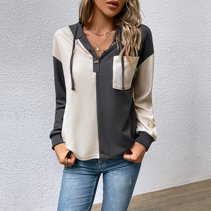 Casual women's top with hood and button placket Lune London