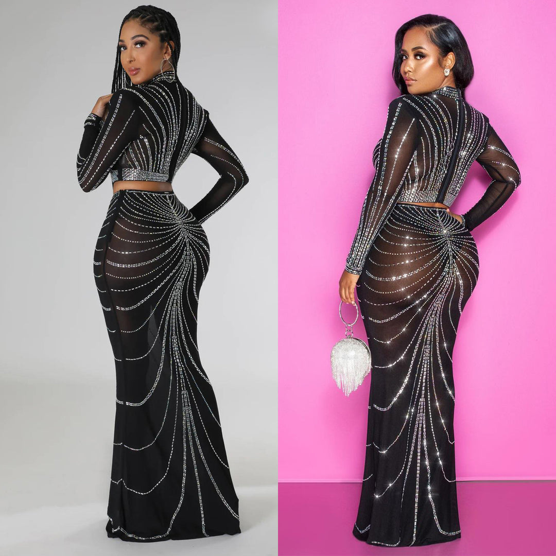 Chic and elegant evening dress for women adorned with crystals