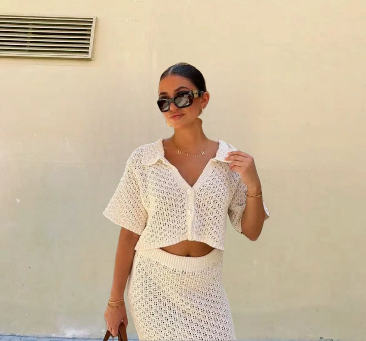 Roc crochet maxi for women with matching short jacket Lune London