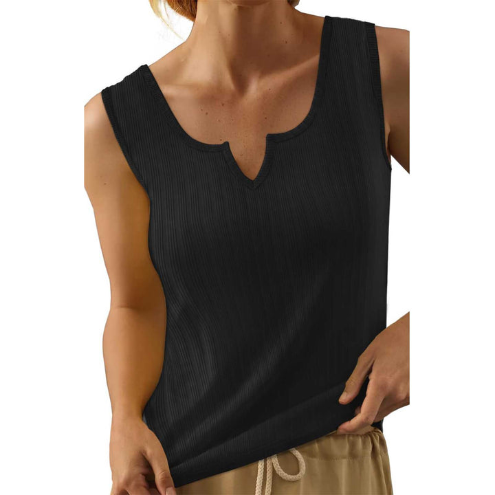 Sleeveless tank top for women with decorative V-neckline and fine ribbed texture Lune London