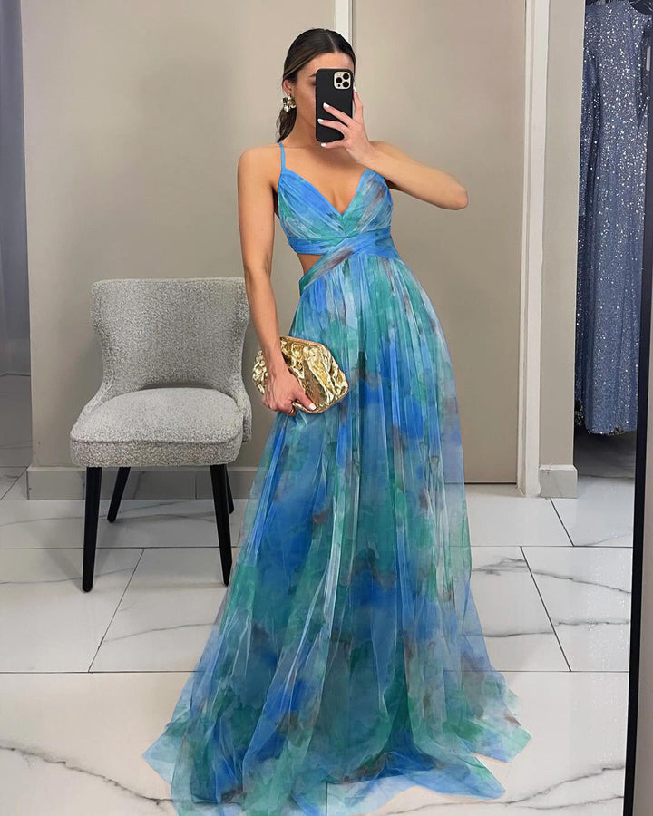 Lune London Floral Chiffon Evening Dress for Women