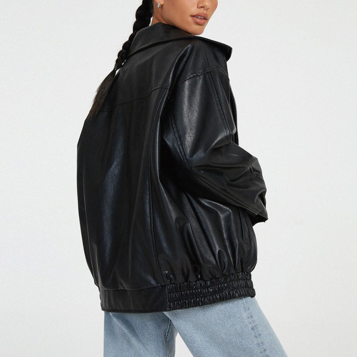Ladies oversized Faux leather Jacket Lune London