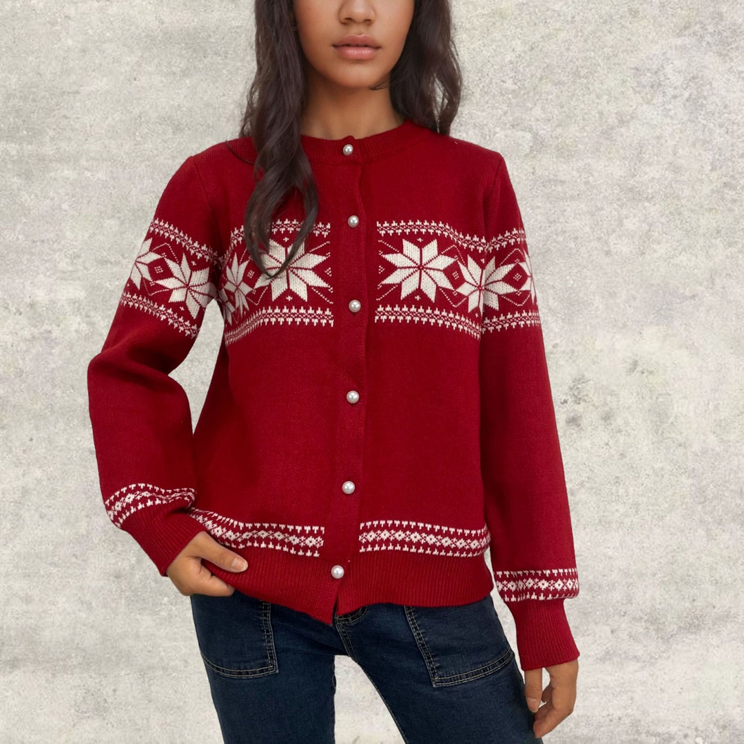Ladies festive knitted cardigan with Christmas pattern Lune London