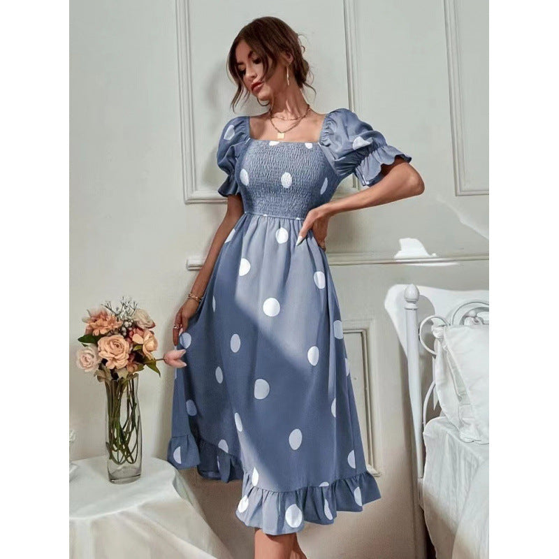 Lune London polka dot puff sleeve midi dress for ladies