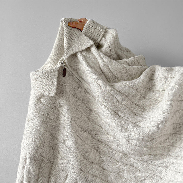 Ladies High Quality Knit Sweater with Short Zipper and Classic Collar Lune London