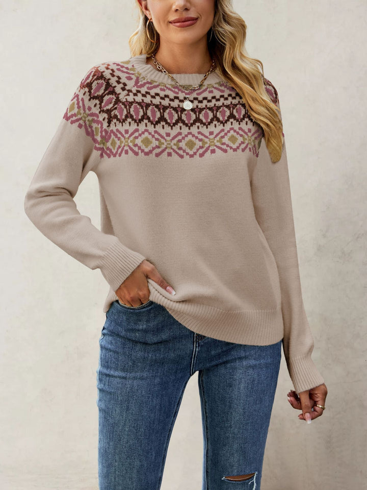 Women’s Nordic Pattern Sweater with Round Neck and Casual Fit Lune London