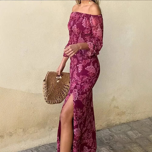 Maxi skirt for women with a floral design and elegant slit details Lune London