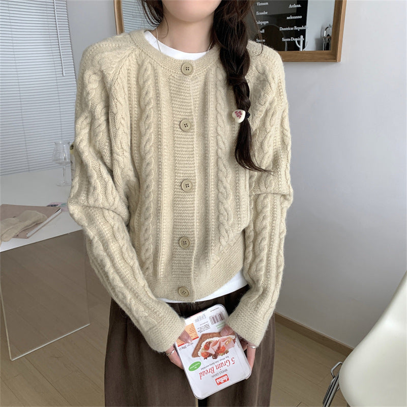 Cardigan épais en tricot pour femmes avec motif en câble et manches larges Chic & Stil