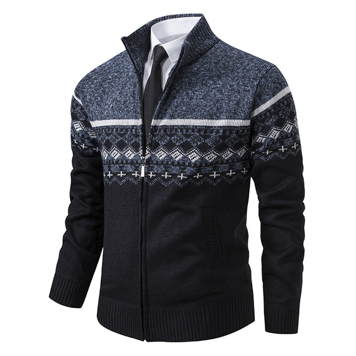 Men's knit jacket with high collar and Norwegian pattern Lune London