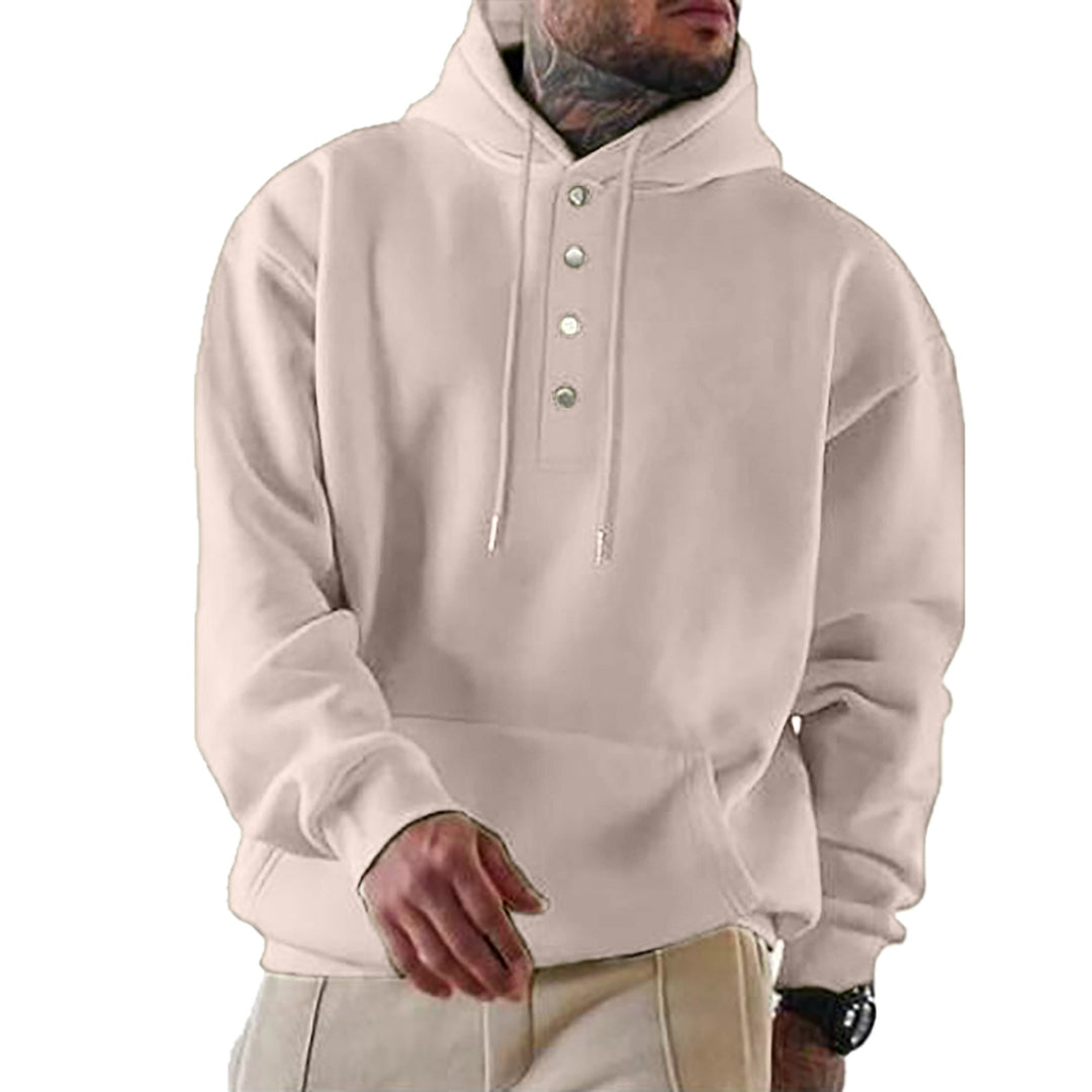 Men's Casual Hoodie with Button Placket and Pockets Lune London