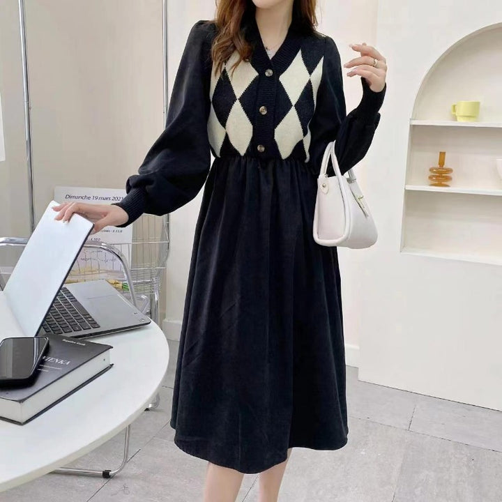 Robe tricotée pour femmes avec motif en diamant et détails de boutons Chic & Stil