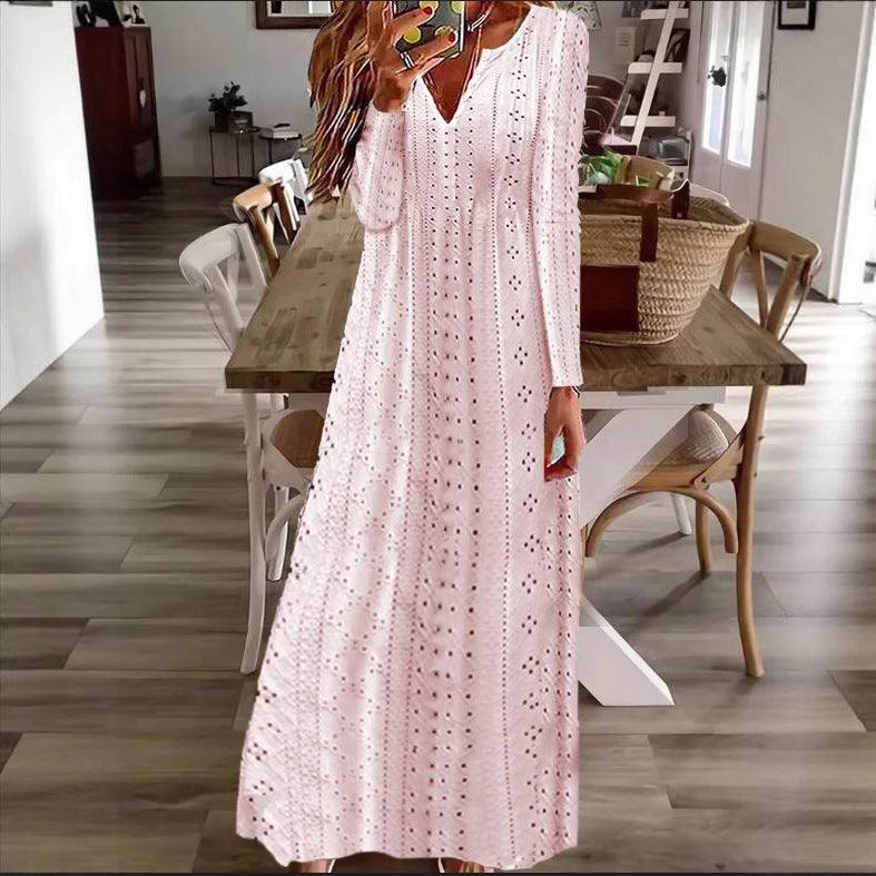 Maxi dress for women with a delicate lace pattern and V-neck Lune London