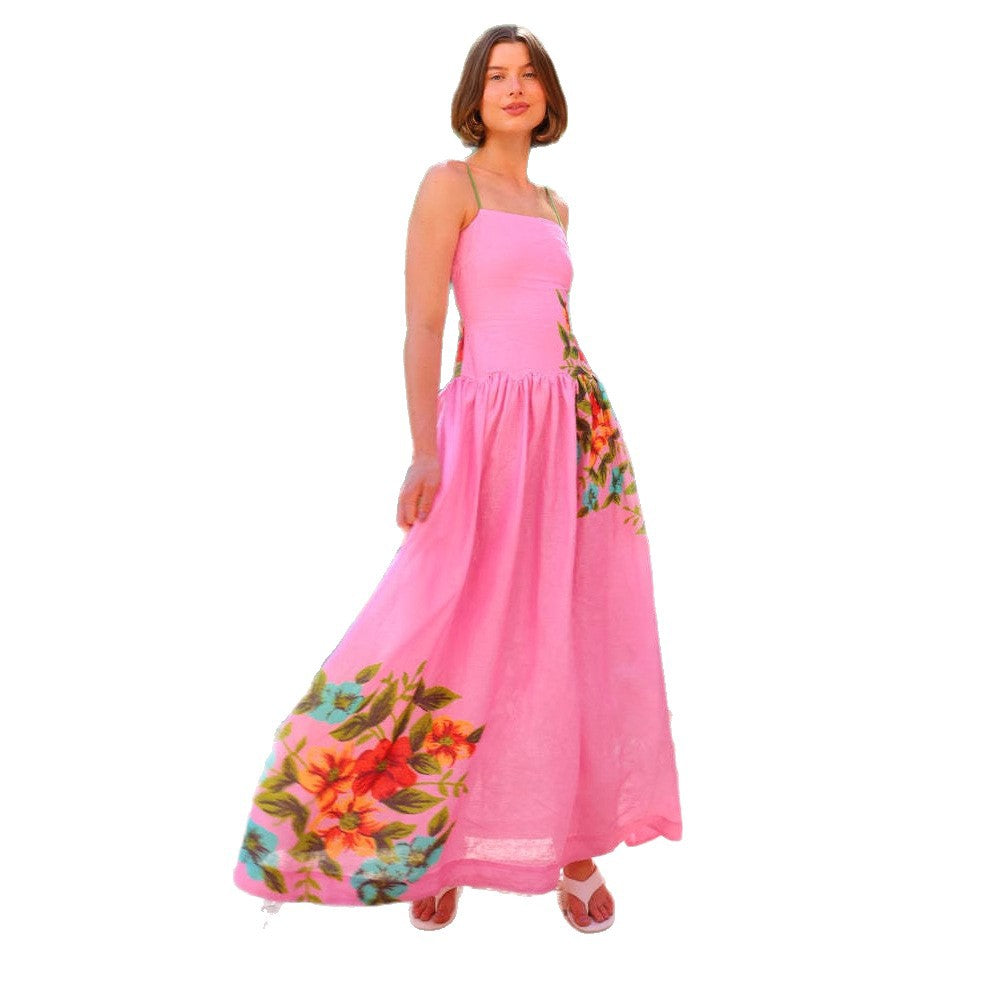 Elegant maxi dress for women with floral design and peplum Chic & Stil