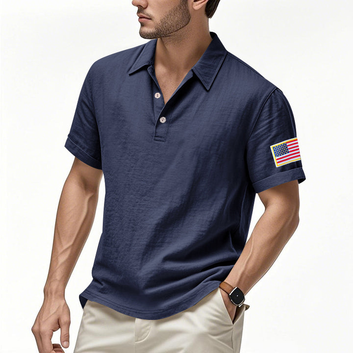 Men's sporty polo with American flag pattern and moisture-wicking technology Lune London