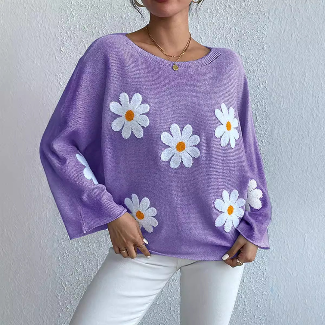 Pull en tricot pour femmes avec un design floral ludique et une coupe décontractée Chic & Stil