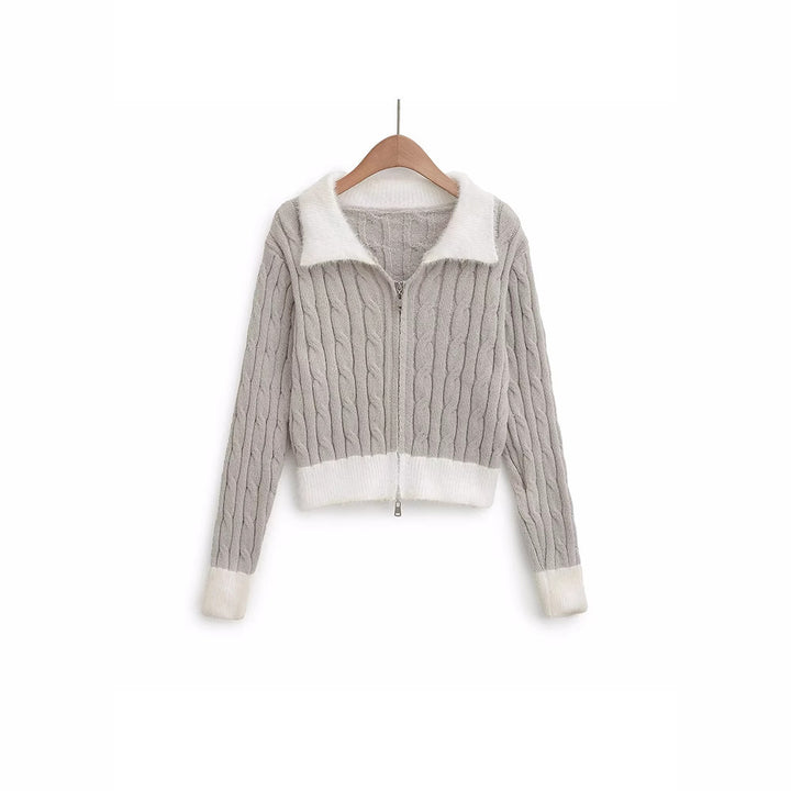 Knitted jacket for women with a luxurious embossed pattern and a soft collar Lune London