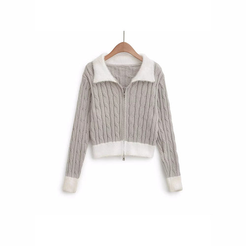 Knitted jacket for women with a luxurious embossed pattern and a soft collar Lune London