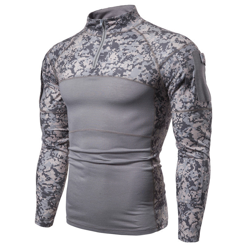 Functional T-shirt for men with high collar and innovative camouflage design Lune London