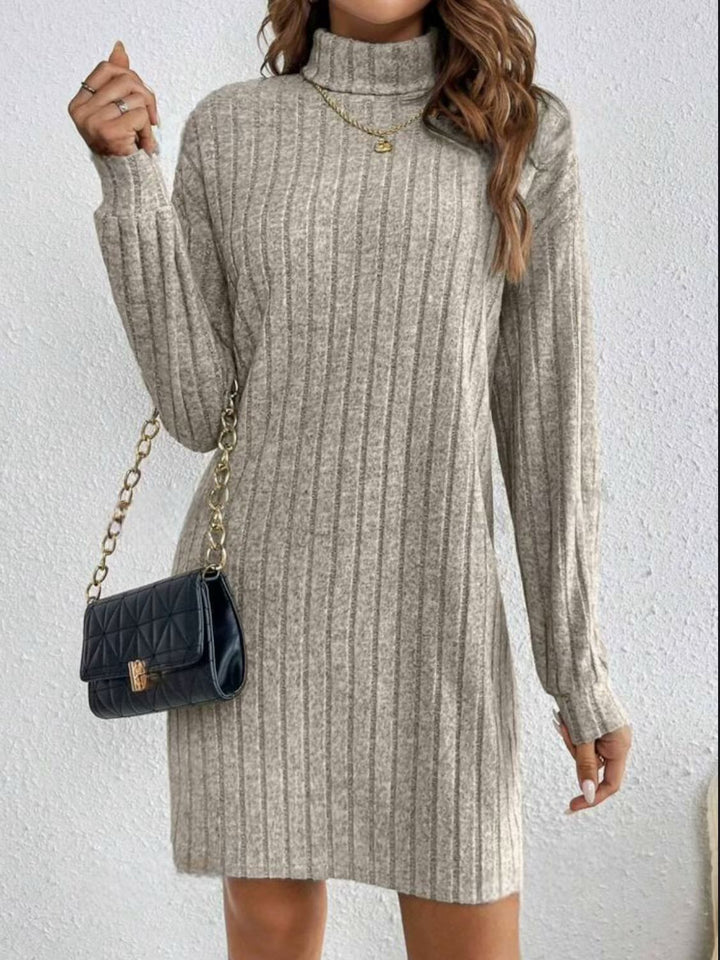 Knit dress for women with turtleneck and ribbed pattern Lune London