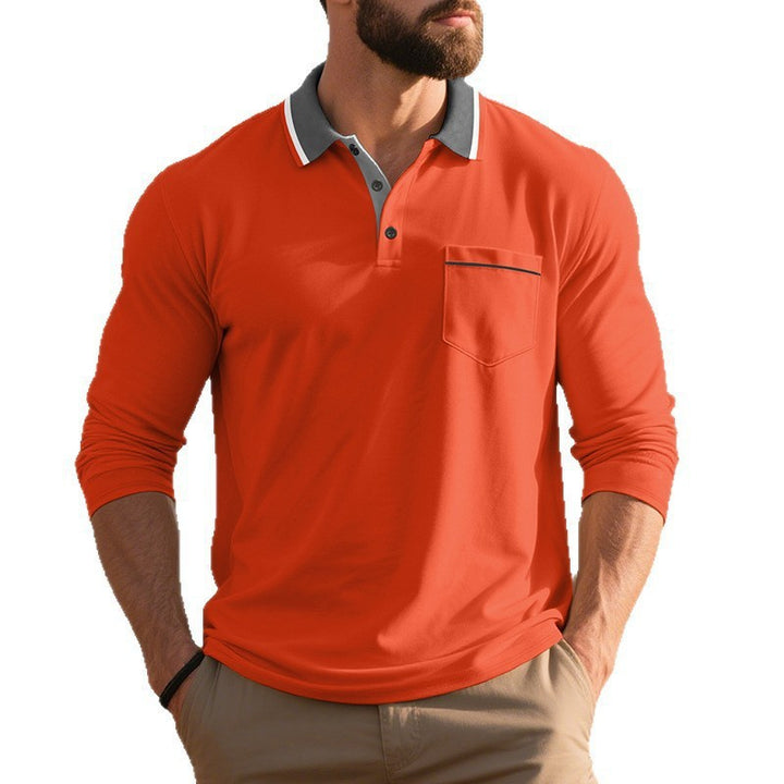 Men Elegant Long Sleeve Polo Shirt with Fashionable Collar and Practical Chest Pocket Lune London